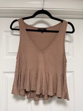 Lulu's Ribbed Peplum Tank Top - Taupe